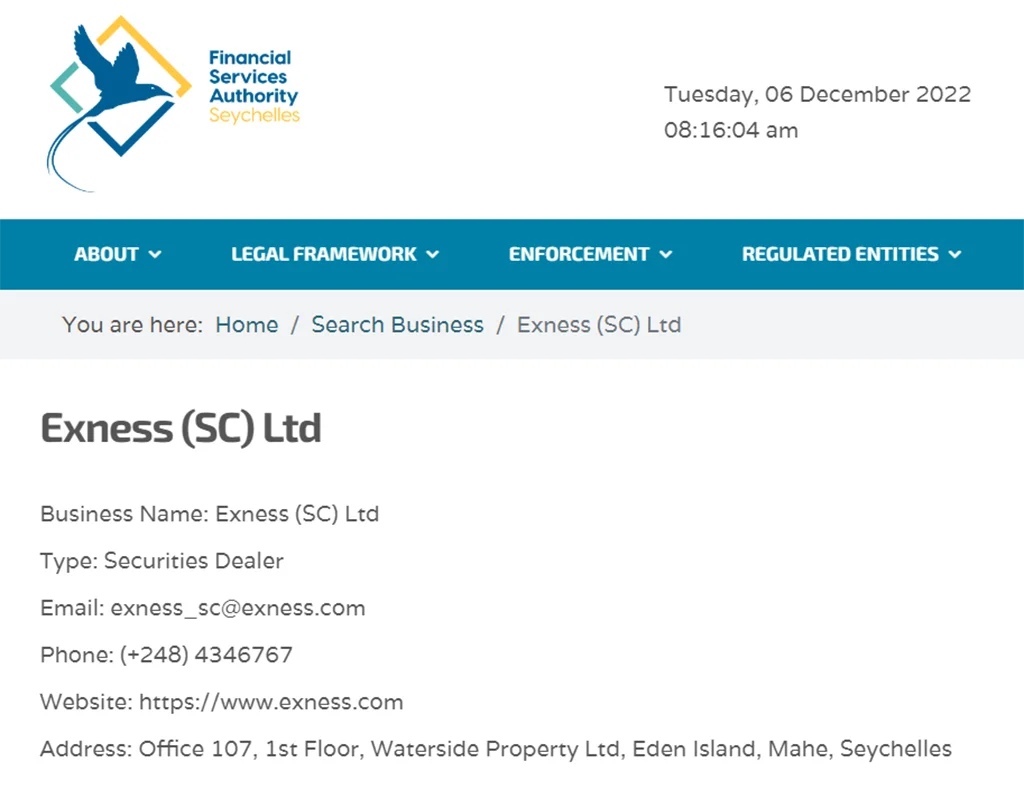 Exness operating license