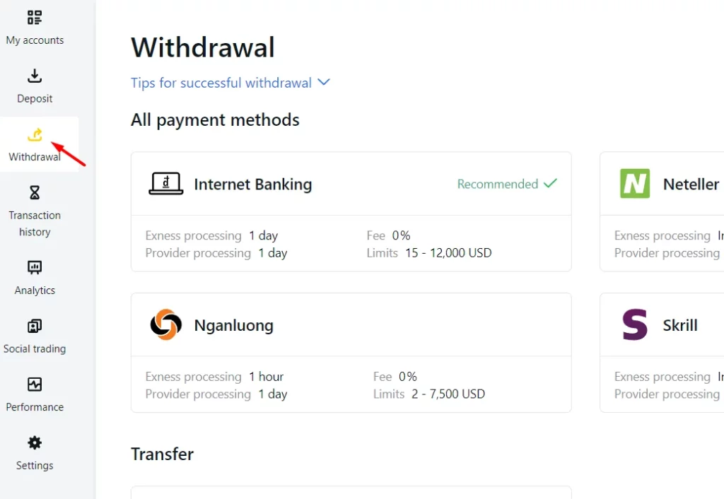 Instructions for withdrawing money from Exness are super simple