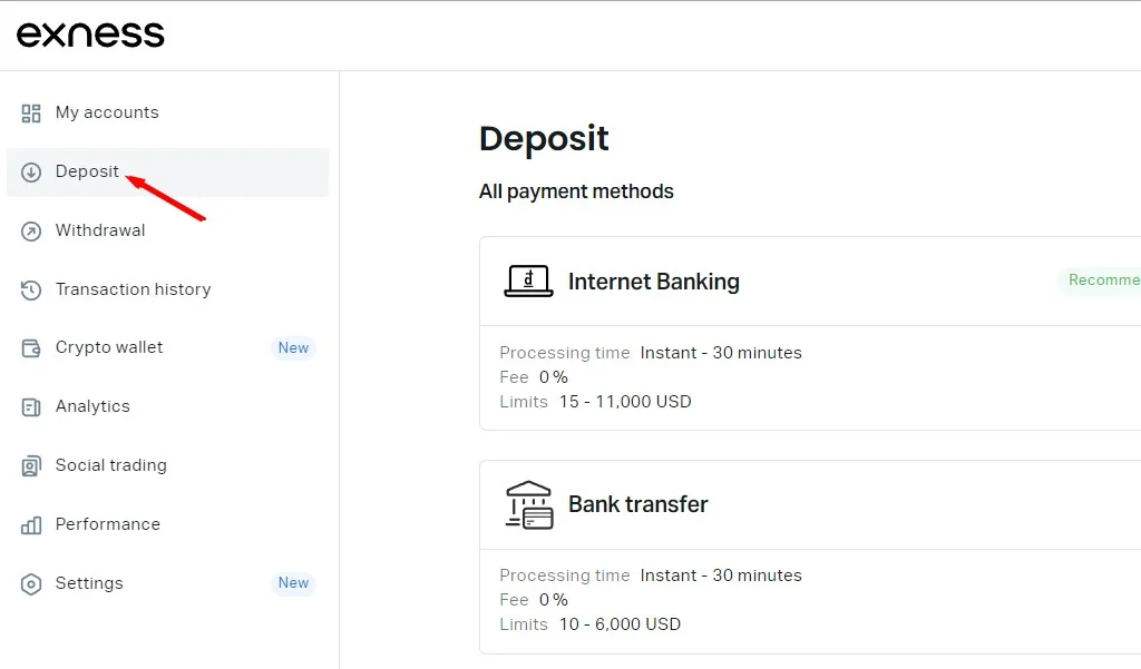 Exness how to play to deposit money into the exchange